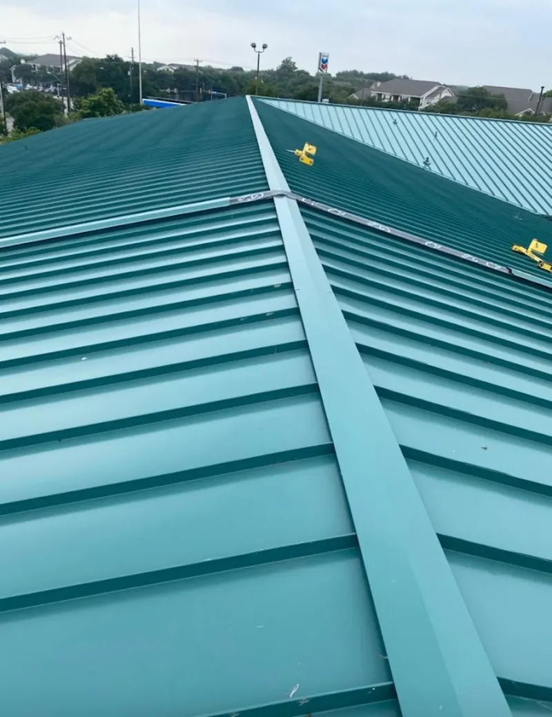 Green commercial metal roof ridge and valley for Metal Roof Repair in Fort Bragg